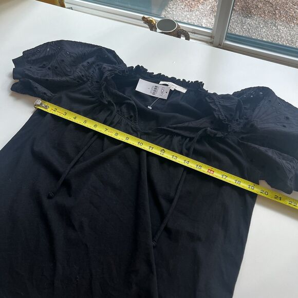 Loft Eyelet Tie Neck Puff Sleeve Mixed Media Top size S - Picture 7 of 9